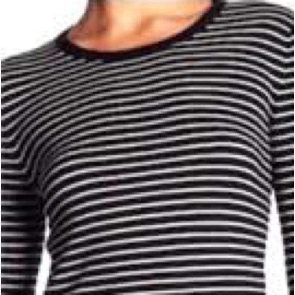 Philosophy black & cream striped stretch sweater, 3/4 sleeves, exposed back zip